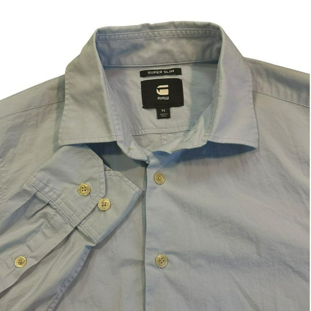 G Raw Light Blue Super Slim Button‎ Up Shirt Mens M